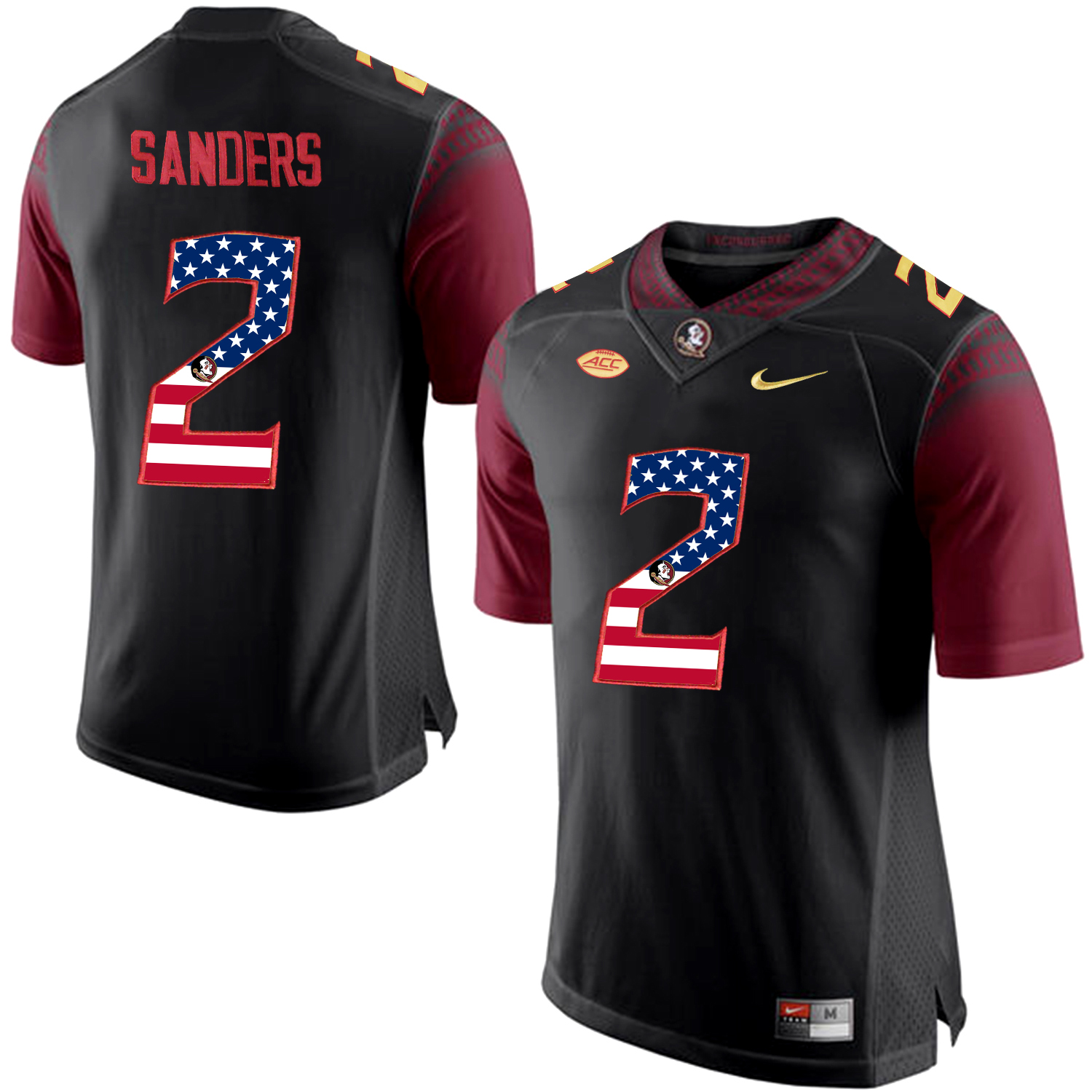 US Flag Fashion Men Florida State Seminoles Deion Sanders #2 College Football Limited Jersey  Black